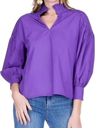 Jade Yoga Split Stand Collar Trim Top In Purple