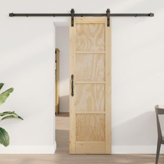Berkfield Home Sliding Door with Hardware Set 61x198, 5 cm Solid Wood Pine in Beige