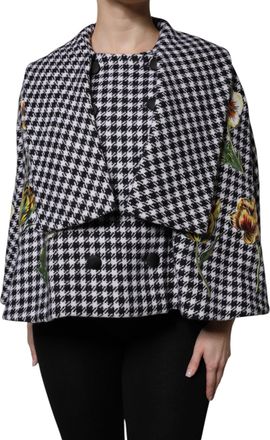 Dolce & Gabbana Womens Black White Monochrome Patterned Floral Cape Jacket And Virgin Wool Elastane Clothing