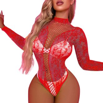 Generic Womens Sexy Lingerie Set Women Lingerie Sexy Fashion Print Mesh Lace 1 Bodysuit Set Underwear Womens Outfits (Red, One Size)