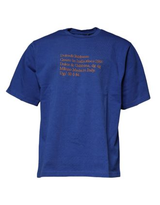 Dolce & Gabbana Blue Graphic Print Cotton Crew Neck Mens T-shirt