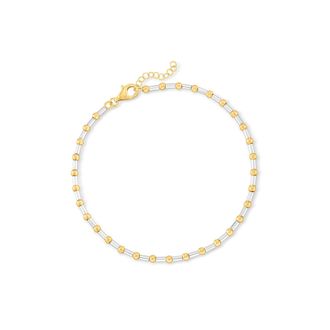 Ross-Simons Two-Tone Sterling Silver Bar and Bead Anklet