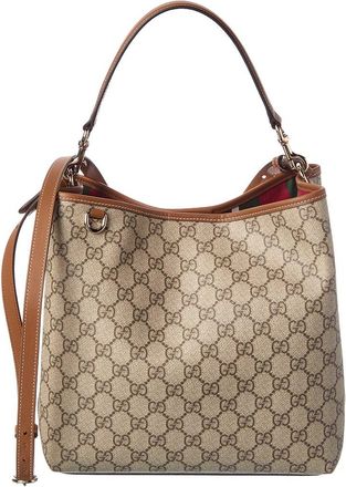 Gucci Gg Emblem Medium Canvas & Leather Bucket Bag
