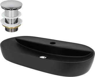 ML Design Lavabo ovalado negro cerámico con desagüe cromado