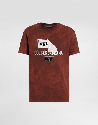 Dolce & Gabbana Marble-effect Cotton T-shirt With Print - Man T-shirts And Polos Brown 44