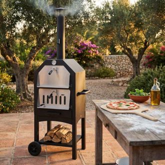 No Brand Forno a legna rettangolare in metallo grigio e nero per pizza italy