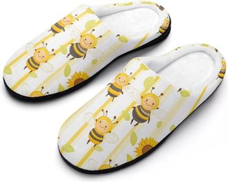 Generic Cute Bees Sunflowers Fashion Cotton Slippers for Women Memory Foam House Slippers Non-Slip House Bedroom Shoes