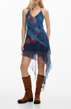 Desigual Asymmetric Halter Dress in Blue at Nordstrom, Size X-Small