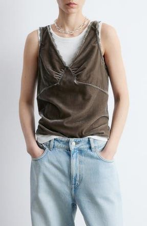 & Other Stories Lace Trim Velvet Tank in Mole Dark at Nordstrom Rack, Size 0