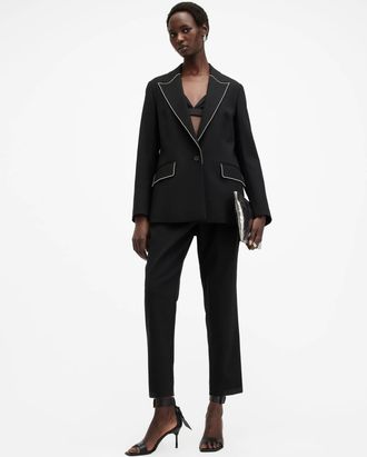 AllSaints Polyester/Viscose Atlas Embellished Trim Blazer, Size: UK 8/US 4