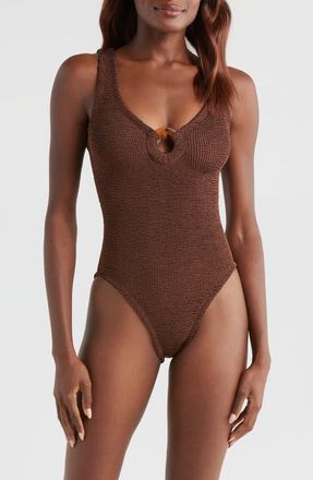 Hunza G Celine Seersucker One-Piece Swimsuit in Metallic Chocolate at Nordstrom