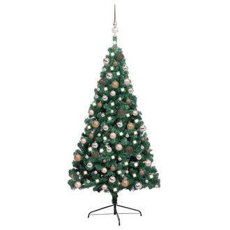 vidaXL Medio &Aacute;rbol De Navidad Con Luces Y Bolas Verde 240 Cm Vidaxl