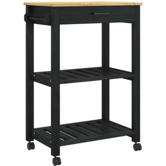 vidaXL Carro De Cocina Negro 88,5 X 40 X 60 Cm Madera De Pino Macizo Vidaxl