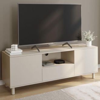 IDMarket Mueble De Tv Bertille 140 Cm Con 3 Puertas De Madera Beige