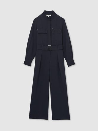 Reiss Navy Tailored Wide Leg Utility Jumpsuit, 18