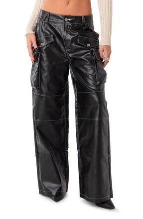 Edikted Faye Faux Leather Cargo Pants in Black at Nordstrom, Size X-Large
