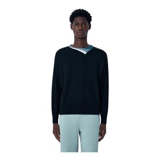 Kiko Kostadinov Round-neck Knitwear, male, Black, Size: 2XL Crewneck Sweater with Contrast Collar Panel