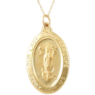 Pompeii3 14k Yellow Gold Lady Of Guadalupe Medal Pendant 1 Tall 4.5 Grams