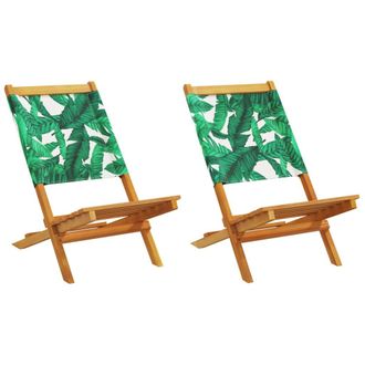 vidaXL Vidaxl - Sillas De Jard&iacute;n 2 Uds Madera Acacia Y Tela Estampado De Hojas