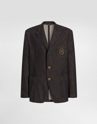 Dolce & Gabbana Single-breasted Portofino Denim Jacket With Patch - Man Denim Multi-colored 50