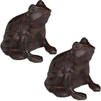 Relaxdays Relaxdays 2x Frog Ornament, Garden Figure, Cast Iron, Weatherproof, Antique Design, for Patio, Balcony, Terrace, Brown