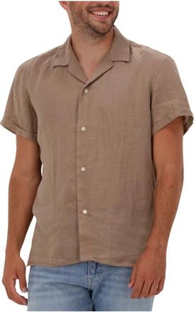 Drykorn Short Sleeve Shirt Bijan 126004 - Heren - Korte mouwen Overhemden - Bruin - S - Linnen - Overhemden