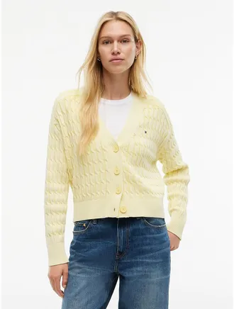 Tommy Hilfiger Womens Garment-Dyed Cable Knit Cardigan - Citronella - XXL