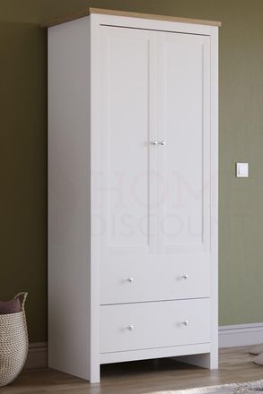 Home Discount Vida Designs Arlington 2 Door 2 Drawer Wardrobe Storage Bedroom Furniture in White
