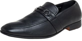 Ferragamo Black Leather Slip On Loafers