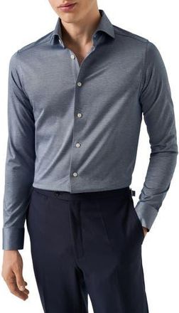Eton Contemporary Fit Filo Di Scozia Knit Shirt in Dark Blue at Nordstrom Rack, Size 17.5