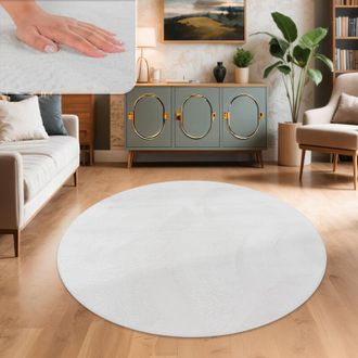 Paco Home Paco Home - Alfombra Para Sal&oacute;n En Falsa Piel Peluche Pelo Largo Suave Disponible En Varios Colores Blanco, &Oslash; 200 Cm Redon