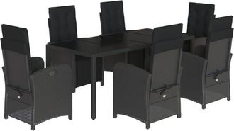 vidaXL 7 Piece Garden Dining Set with Cushions Black Poly Rattan Vidaxl