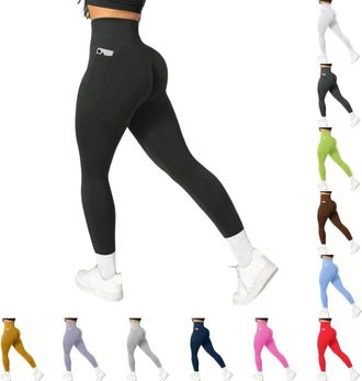 Generic Leggings for Women UK High Waisted Tummy Control Butt Lifting Scrunch Leggings with Pockets Ladies Gym Workout Fitness Activewear Black Plus Size 14 1