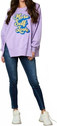 Peach Love California Long Sleeve Graphic Detailed Sweater In Lavender/ Blue