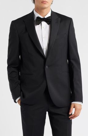AllSaints Ryder Peak Lapel Black Stretch Wool Tuxedo Jacket at Nordstrom, Size 46