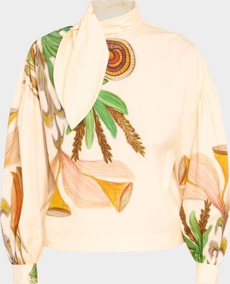 Ulla Johnson Pastel Long-Sleeve Tie-Neck Blouse