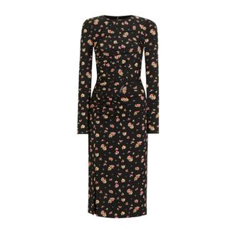 Dolce & Gabbana Midi Dresses, female, Black, Size: XS Small floral-print charmeuse dress