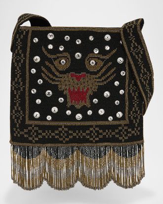 Valentino Garavani Nellcote Small Beaded Fringed Shoulder Bag