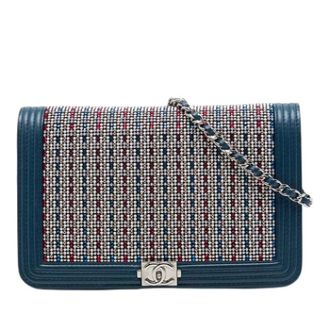 Chanel Pre-owned The Boy Wallet on Chain - Dames - Pre-owned - Blauw - Maat: ONE Size Zijde