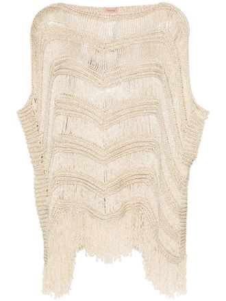 Twin-Set lamé crochet cape - women - Metallized Polyester/Viscose - OS - Gold