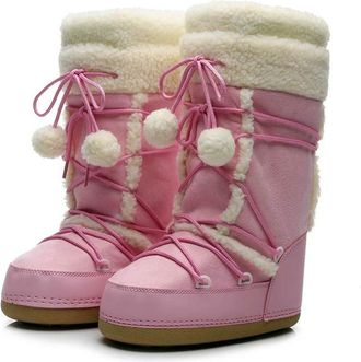 Generic NYSBH Women Snow Boots Warm Plush Comfortable Platform Lady Lace-up Mid-Calf Pink Boots Non-slip Winter Shoes Booties