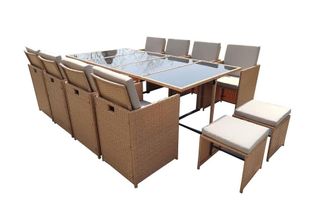 Concept Usine Sal&oacute;n de jard&iacute;n de resina trenzada natural de 12 plazas