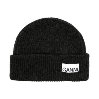 Ganni Beanies, female, Blue, Size: ONE SIZE Berretto a coste con applicazione
