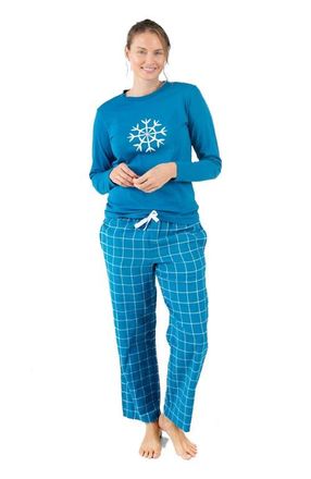 Leveret Womens Cotton Top & Flannel Pants Printed Holiday Pajama Set in Snowflake at Nordstrom, Size Xx-Large