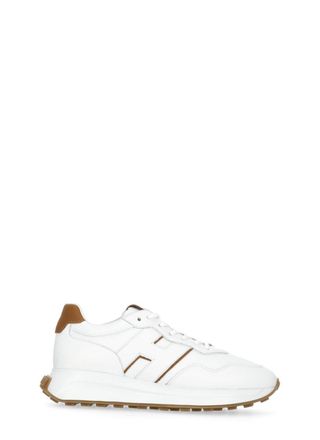 Hogan White Contrasting Tab Leather Sneakers