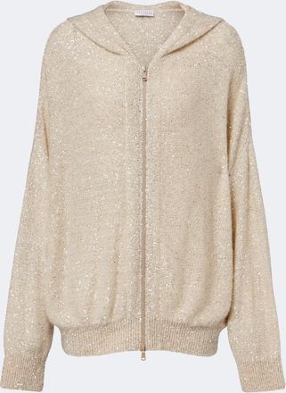Brunello Cucinelli Sudadera con capucha de punto con lentejuelas