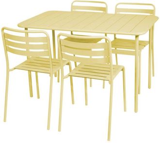 Sweeek 4-seater rectangular steel garden table set with 4 chairs Yellow 120x70x72.5 cm - Amelia