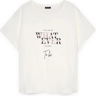 Fiorella Rubino Katoenen T-shirt met motiverende slogan - Dames - T-shirts - Wit - XL - Katoen - Tops