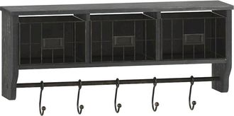 Flash Furniture Wall Mounted 24 in Solid Pine Wood Storage Rack with Upper Shelf in Blackwashed