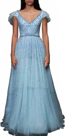 Jenny Packham Luna Tulle Gown In Mermaid Blue